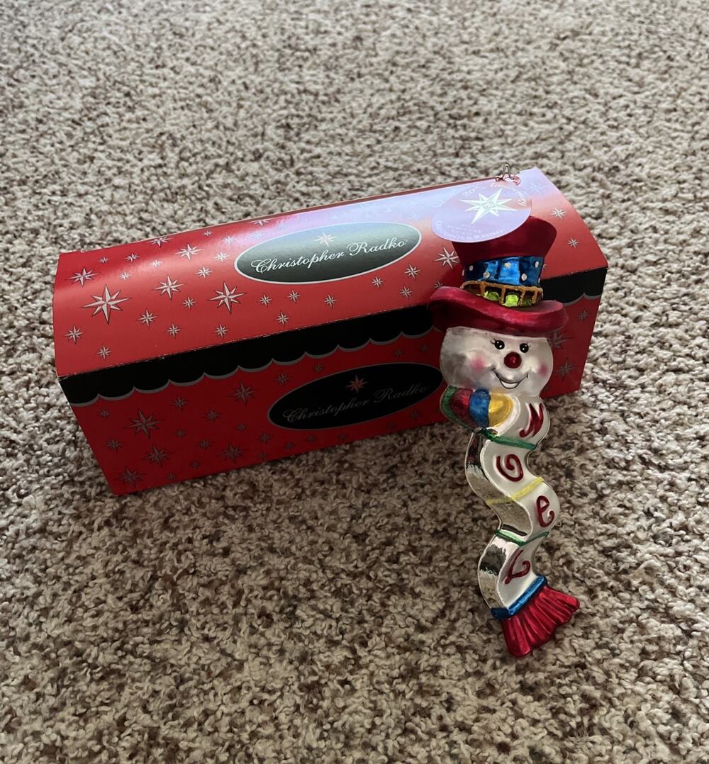 Christopher Radko 20th Anniversary Seasons Knittings Snowman Glass Ornament 2004